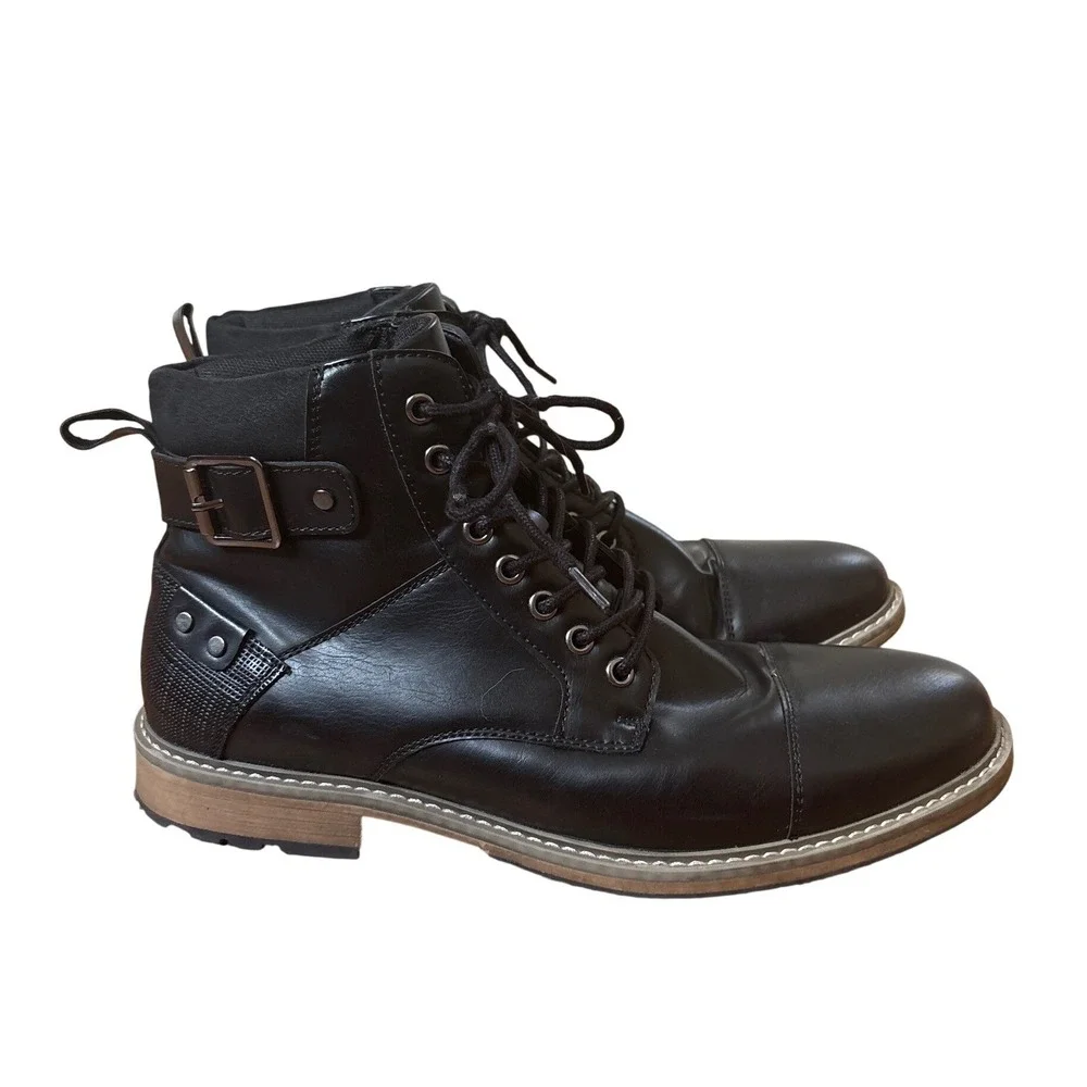 jf j.ferrar JF Slate Boots Mens Black Cap Toe Buckle Combat SIZE 10.5